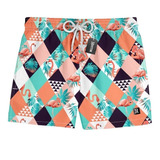 Short Praia Masculino Flamingo Geométrico Mauricinho 0064