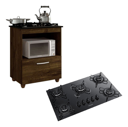 Kit Balcão Cooktop Itatiaia 1 Porta C/ Fogão Cooktop 5 Bocas