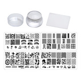 Kit Stamping Uñas 4 Placas Y Estampador Redondo