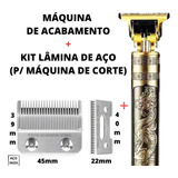 Kit Barbeiro Reposição Lâmina De Ferro+máquina Acabamento T9