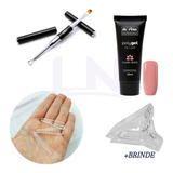 Kit Polygel Nude Dark 30ml +pincel+molde F1 Almond+brinde