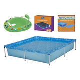 Piscina Infantil Quadrada 1500l + Capa, Forro E Boia Verde