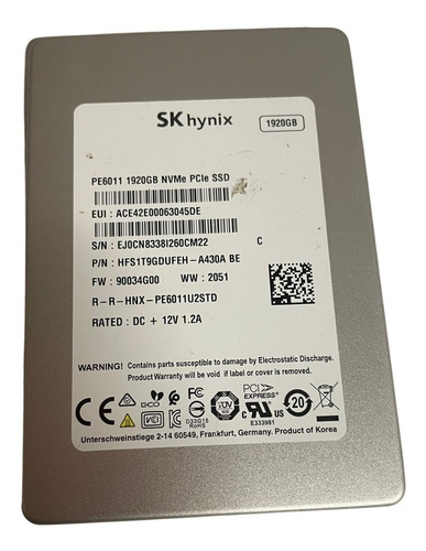 Disco Sólido Ssd Interno Sk Hynix 1920gb/plateado Sas