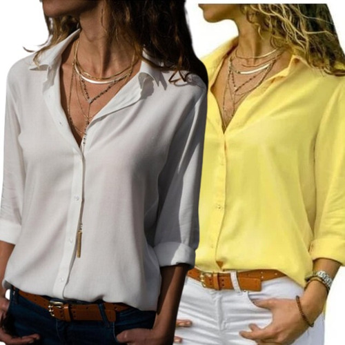 Kit 2 Camisas Social Camisete Blusa Feminina