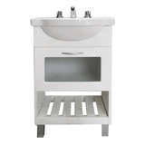 Mueble Para Baño 50cm Blanco Laqueado + Bacha De Loza Ferrum