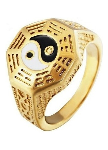 Anel De Ouro 18k Yin Yang Masculino Formatura Retro