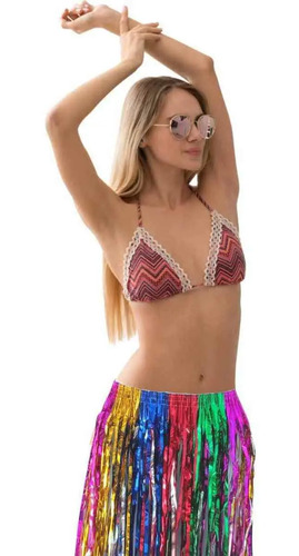 Saia Metalizada Franja Metálica Fantasia Carnaval Bloquinho