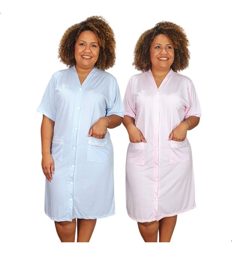 Kit 2 Robe Camisola Botão Na Frente Idosa Hospitalar Plus 