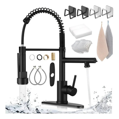 Mezcladora Grifo De Cocina Gourmet Negro VidaVerde Extraíble Con 2 Salidas De Agua Monomando Para Fregadero Diseño Industrial Con Resorte Y Accesorios | Envío gratis