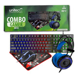 Combo Gamer 4 En 1 Unitec Km18 Luces Teclado Mouse Diadema