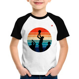 Camiseta Raglan Infantil Basquete Vintage Sunset