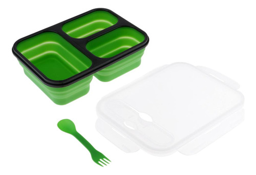 Caja De Almuerzo Bento Reutilizable De Verde 3 Rejilla