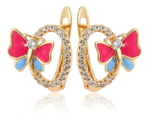 Aretes Oro 18k Lam Mariposa Zirconia Mujer Regalo Arracada