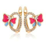 Aretes Oro 18k Lam Mariposa Zirconia Mujer Regalo Arracada