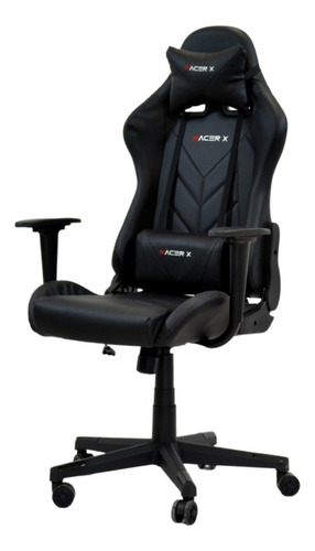 Cadeira De Escritório Racer X Rush Gamer Ergonômica  Preta Com Estofado De Couro Sintético