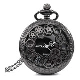 Reloj De Bolsillo Colgante Elegante Negro Engranajes 