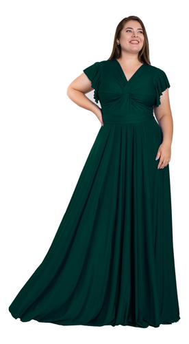 Vestido Longo Plus Size Com Busto Torcido Manga Solta Ps112