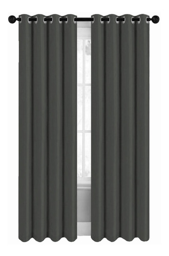 Cortinas Blackout 274cm Ancho X 213cm De Largo En 2 Paneles Color Gris Fuerte