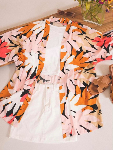 Kimono Largo Midi Poplin Playa Verano Tendencia