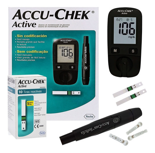 Medidor Glicose Glicosimetro Accu Chek Active Kit Roche
