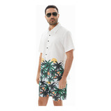 Conjunto De Camisa Havaiana Masculina Para Praia