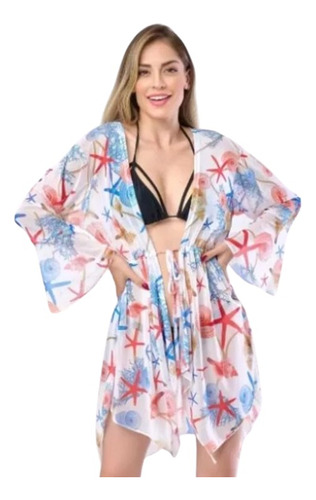 Kimono Cardigã Vestido Floral Saída Praia Chic Luxo Verão