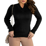 Blusa De Frio Decote V Basica Feminina Tricot Sueter Tricô