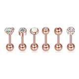 Aretes Piercing Oreja Cartílago Piedras Bolitas Acero Set 6