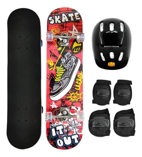 Skate Infantil Montado Com Capacete E Kit Proteção Dm Toys