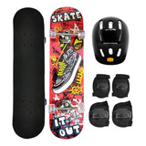 Skate Infantil Juvenil Montado Com Capacete E Kit Proteção 