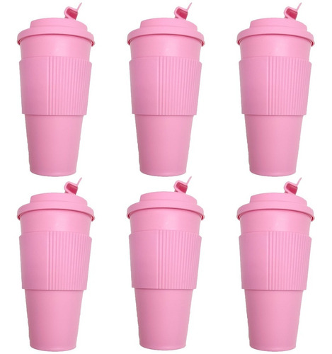 Vaso Térmico Con Banda X 6  - Rosa Pastel 400ml