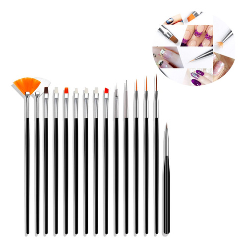 Set X 15 Pinceles Para Uñas Decoración Pincel Manicura Liner