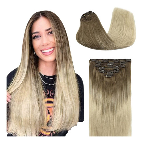 Extensiones Cabello Humano 16in 7pz 120gr Rubio Ceniza A Pla