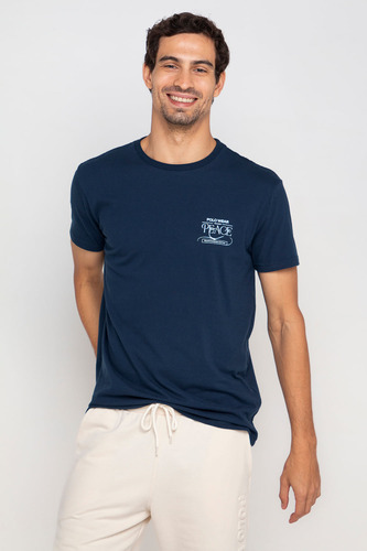 Camiseta Masculina Estampa Peace Polo Wear Azul Escuro