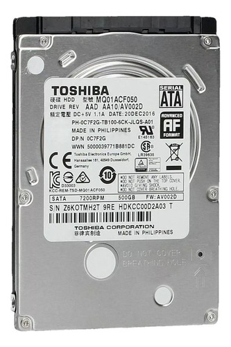 Disco Rígido 500gb Toshiba Mq01acf Series Mq01acf050