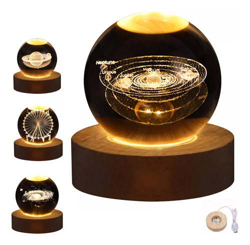 8cm Luz Nocturna Led 3d De Cristal Galaxia Iluminacion Hogar