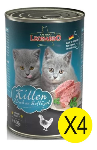 Alimento Leonardo Para Gatito Sabor Mix Lata 400g Pack X4