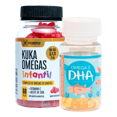 Kit Niños Aprendizaje | DHA 30 Cápsulas + DHA 60 Gomitas | Delicioso Sabor Frutos Rojos | EPA | Apoya el Desarrollo Cognitivo | Memoria | Concentración | TDAH | Bienestar Infantil | Kukamonga | Meses sin interés