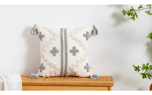 Funda De Cojin Diseño Boho Pom Decoración Sofá Mueble 2 Und