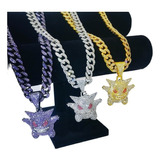 Colgante Cadena Cubana Gengar Con Collar Metal Con Diamantes