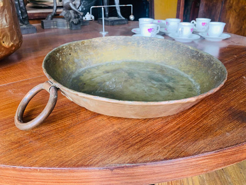 Antigua Olla O Paellera De Cobre Con 1 Asa De Fundición