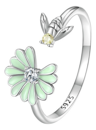 Anillo Para Mujer Ajustable Abeja Flor Circones En Plata 925