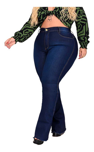 Calça Jeans Feminina Flare Plus Size Escura Lisa