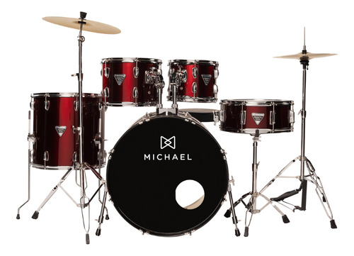 Bateria Acústica Michael Dmt222 Bumbo 22 Wine Red Completa