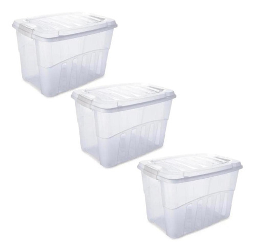 Kit 3 Organizador Grande Transparente 56 Litros Bau Atacado