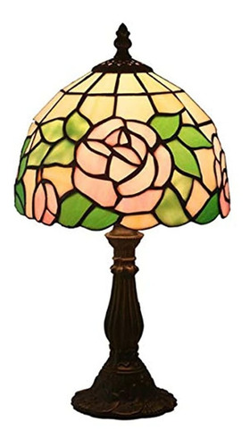 Gdlight Tiffany Style Antiguo Vitral Lámpara De Mesa Rosa R
