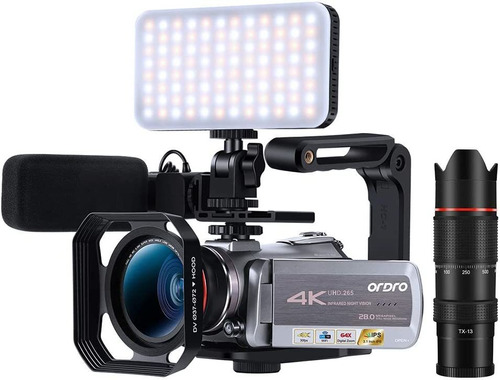 Ordro Az50 4k Camcorder W/ Led Light, Stereo Microphone