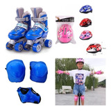 Patines 4 Ruedas Ajustable + Set De Protección Con Casco