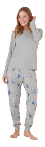 Pijama Longo Feminino Estrela Malwee (6518) - Cinza/algodão