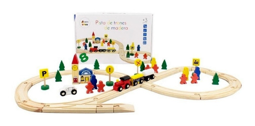 Pista De Trenes De Madera Vagones Imantados 48 Piezas Niños